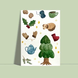 Weihnachten Postkarte Aquarell Weihnachten Karte Hund schöne Postkarte A6 Karte Weihnachtsgeschenk Hygge