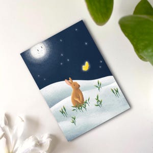 Postkarte Hase im Schnee A6 Karte Kindergeburtstag Postkarte Winternacht Karte Geburtstagsgeschenk Kinder Postkarte Schmetterling und Hase