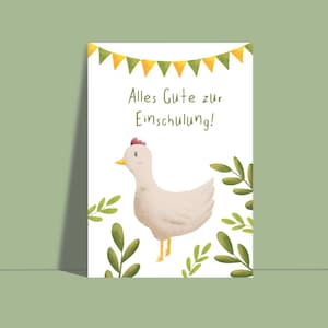 Karte zur Einschulung Huhn Schultüte A6 Karte Schulanfang Endlich Schulkind Alles Gute zur Einschulung Postkarte