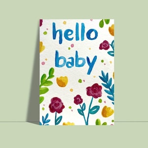 Hallo Baby Postkarte zur Geburt Postkarte A6 Karte bunt Aquarell Blumen Karte Baby
