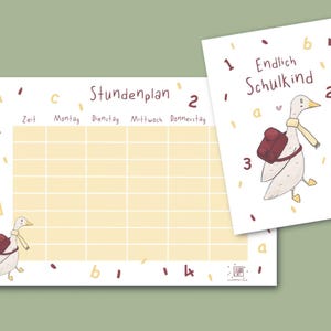 Einschulung Geschenk Set Gans Schulanfang Geschenk Schultüte Stundenplan Geschenk süße Laufente, Stundenplan und passende Karte Schulkind