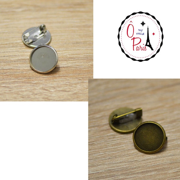 10x broches support cabochon "ronde 14 mm", argenté/bronze