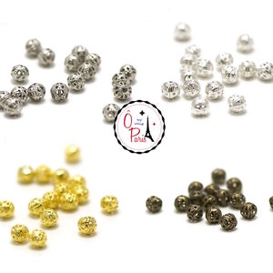 100 round beads filigree 6 mm metal, silver/light silver/gold/bronze