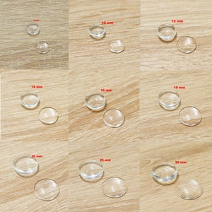 Lot de cabochons en verre dôme ronde au choix 8/10/12/14/16/18/20/25/30/35 mm, transparent 8 mm (20pcs)