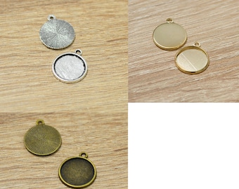 10x supports cabochon pendentif "ronde 16 mm", argenté/doré/bronze