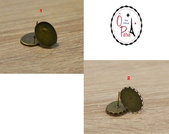 10 supports cabochon puce d'oreille "ovale 18x13 mm", bronze /bronze