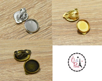 10x supports cabochon "ronde 12 mm" boucle d'oreille clip, argenté/doré/bronze
