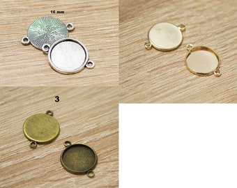 10x connecteurs supports cabochon "ronde 16 mm", argenté/doré/bronze