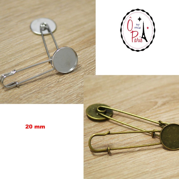 4 broche/épingles support cabochon "ronde 20 mm", argenté/bronze