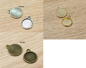 10x supports cabochon pendentif "ronde 12 mm", argenté/doré/bronze