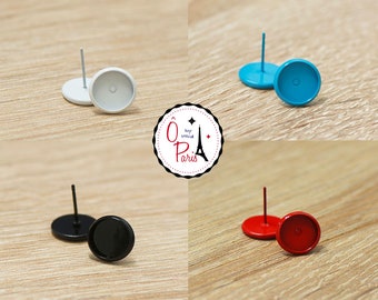 10 support cabochon "ronde 10 mm", boucle d'oreille puce, blanc/bleu/noir/rouge