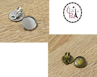 10x supports cabochon "ronde 14 mm" boucle d'oreille clip, argenté/bronze