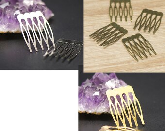 10 barrettes / combs for straight hair 40x26 mm, silver/gold/bronze