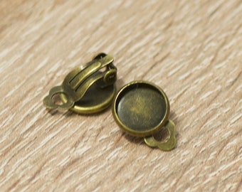 10x supports cabochon "ronde 8 mm" boucle d'oreille clip, bronze