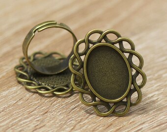 2 supports cabochons bague 18x13 mm ovale, bronze 013