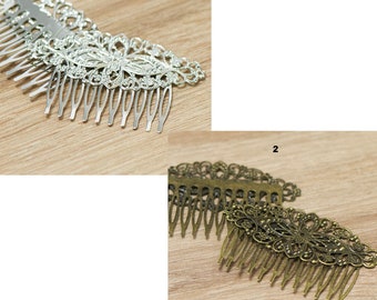 4 barrettes / combs for hair "watermark", silver / bronze