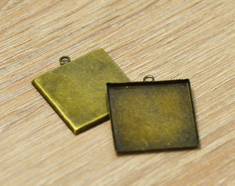 4x supports cabochon pendentif "carrée 25 x25 mm", bronze