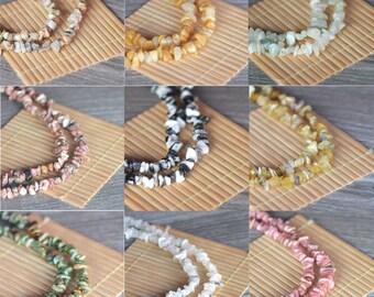 wire 84 cm 300 natural stone beads "chips 07", crazy lace agate/yellow aventurine/nephrite jade/leopard jasper/zebra jasper/yellow opal...