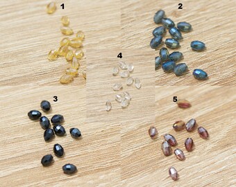 30 perles de cristal de bohème "petit olive" 5x3,5 mm, beige/bleu d'eau/bleu nuit/transparent/marron