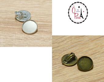 4x supports cabochon "ronde 18 mm" boucle d'oreille clip, argenté/bronze