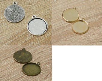 10x supports cabochon pendentif "ronde 18 mm", argenté strié/doré/bronze