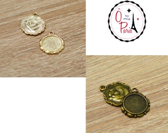 10x supports cabochon pendentif "ronde 14 mm", doré/bronze 001