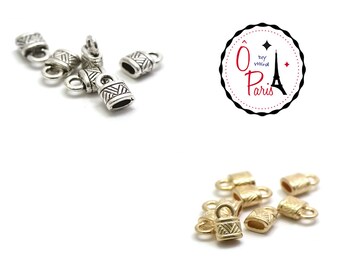 20 embouts pour lanière cuir 10x7x5 mm, argenté/doré 009