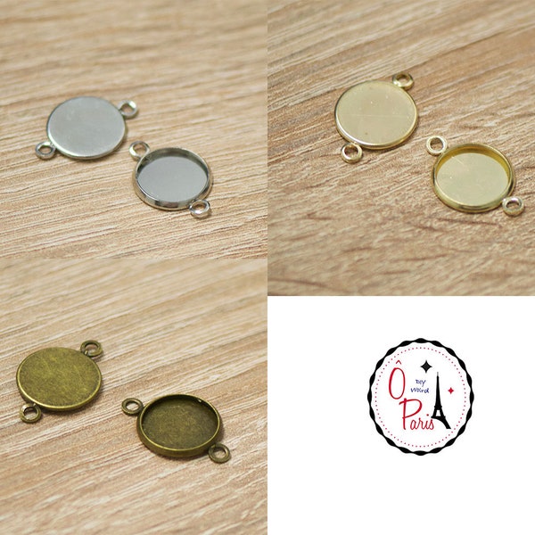 10x connecteurs supports cabochon "ronde 12 mm", argenté/doré/bronze