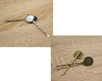 10 hairpins cabochon support 14 mm straight, silver /bronze