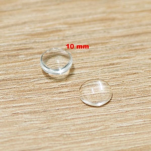 Lot de cabochons en verre dôme ronde au choix 8/10/12/14/16/18/20/25/30/35 mm, transparent 10 mm (20pcs)