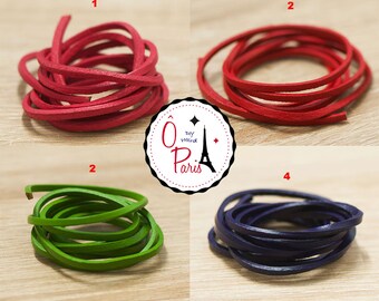 1 m de cordon lanière cuir véritable 3x2 mm, rose/rouge/vert/violet