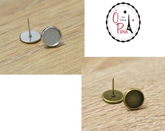 10x supports cabochon puce d'oreille "ronde 10 mm" droit, argenté/bronze