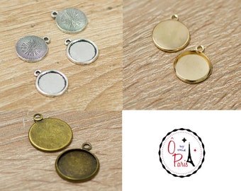10x supports cabochon pendentif "ronde 14 mm", argenté/doré/bronze