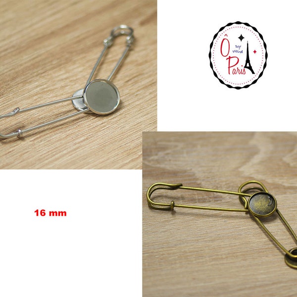 4 broche/épingles support cabochon "ronde 16 mm", argenté/bronze