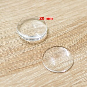 Lot de cabochons en verre dôme ronde au choix 8/10/12/14/16/18/20/25/30/35 mm, transparent 20 mm (10pcs)