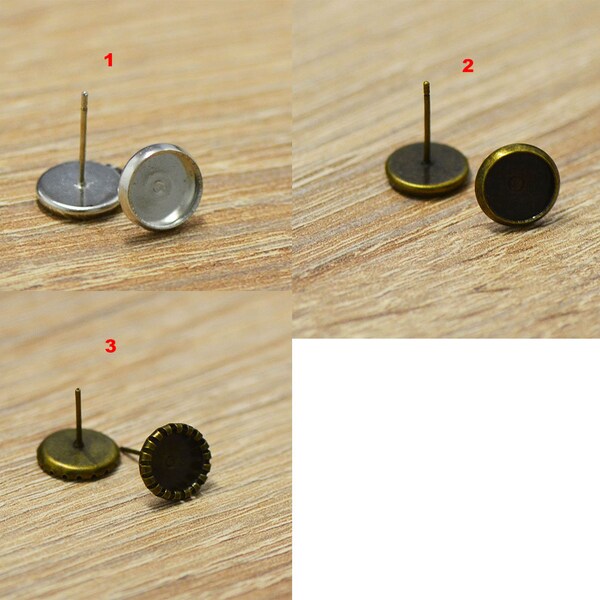 10x cabochon supports "round 8 mm" ear chip, silver/bronze/bronze