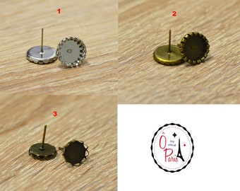 10x supports cabochon puce d'oreille "ronde 10 mm", argenté/bronze/bronze