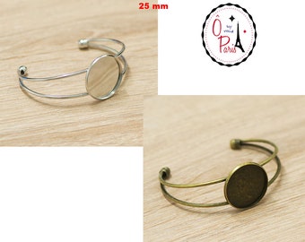 1 bracelet supports cabochon ronde 25 mm, argenté/bronze