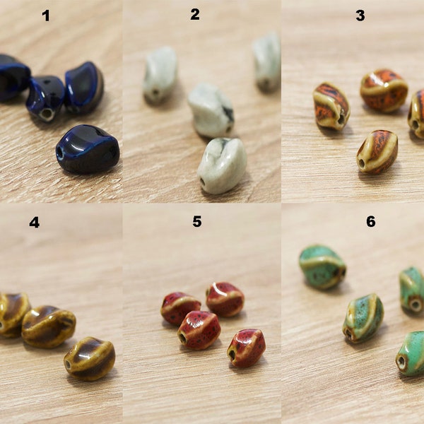 4 ceramic beads "twisted olive" 17 x 10 mm, Blue Navy/gray/leopard/brown/red/green