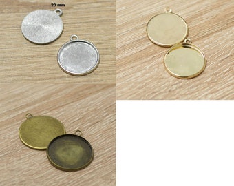 10x supports cabochon pendentif "ronde 20 mm", argenté/doré/bronze