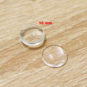 Lot de cabochons en verre dôme ronde au choix 8/10/12/14/16/18/20/25/30/35 mm, transparent 16 mm (20pcs)