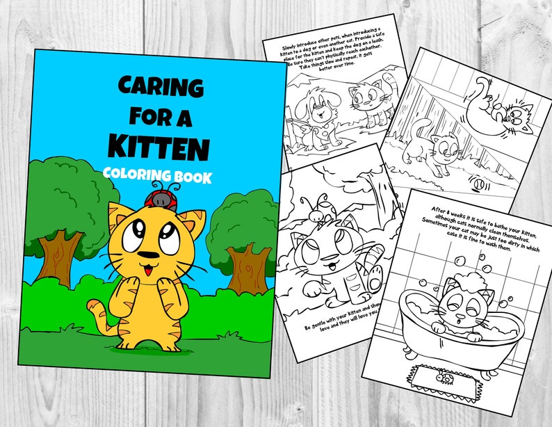 Download Caring For A Kitten Coloring Book A Guide To Kitten Care For Etsy