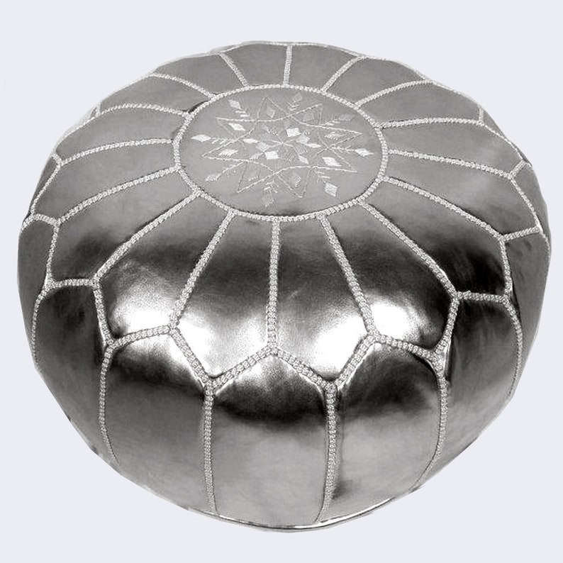Bohemian poufs. Silver Round Footstool Pouf Pouf Ottoman