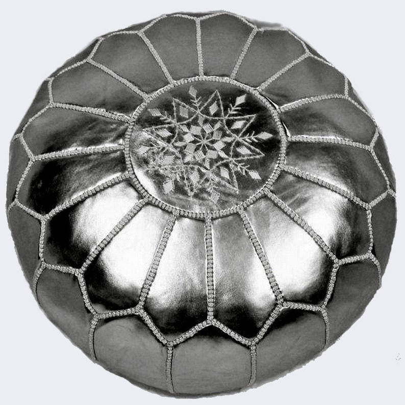 Bohemian poufs. Silver Round Footstool Pouf Pouf Ottoman