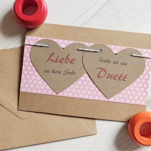 Glückwunschkarte Einladung Hochzeit Herzen/ Karte Verlobung Silberne Goldene Hochzeit/ Spruch Liebe ist kein Solo Liebe ist ein Duett/