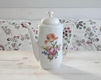 Vintage Kaffeekanne Kahla Porzellan 60er  Blumendekor bunt - DDR Kaffeegeschirr sixties - Teekanne Kakaokanne Krug - antikes Kaffeeservice