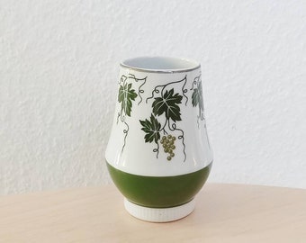 Vintage Vase mit Weinlaubdekor und Silberrand Spechtsbrunn 1960er/70er Jahre