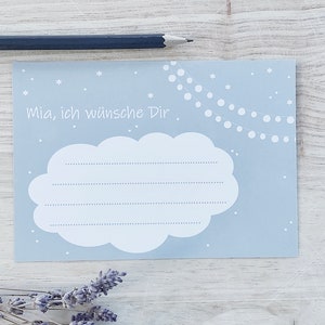 Wunschkarten Lichterkette Wolke Himmel personalisiert grau weiß/ Ballonkarten Wimpelkette Name/ Ich wünsche Dir Euch/ Hochzeit Verlobung