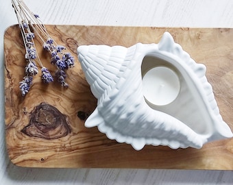 Große Deko Muschel Keramik Raysin/ weiße Tonmuschel 17cm/ schlichtes Muschelteelicht/ zauberhafte Geschenk Muschelschale/ maritime Baddeko