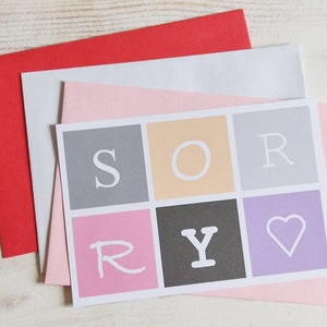 Klappkarte Sorry / Karte Tut mir leid / Entschuldigungskarte mit Herz - in rosa orange lila grau